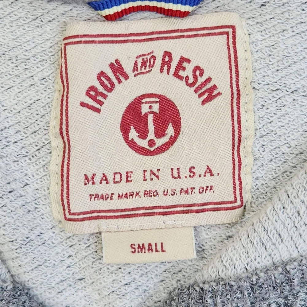 Iron And Resin Sweatshirt Mens Small Gray Henley Knit Fleece Pullover USA